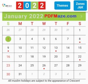 jk bank calendar 2022